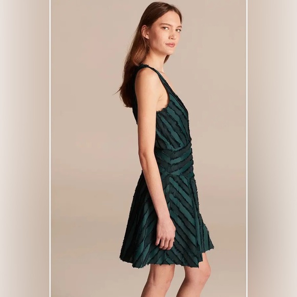 Rebecca Taylor Eyelash Stripe Short Dress Green - Picture 2 of 5